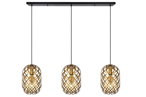 Lampa wisząca potrójna WOLFRAM Matowe złoto | Mosiądz 3xE27 Lucide 21417/03/02 | 5411212211453 noxbox lampynox www.lampynox.pl