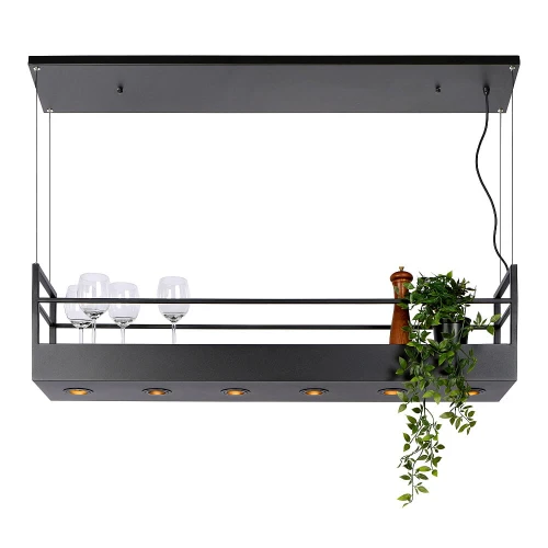 Lampa wisząca z półką MIRAVELLE Czarna 6xGU10 Lucide 21427/06/30 | 5411212211439 noxbox lampynox www.lampynox.pl