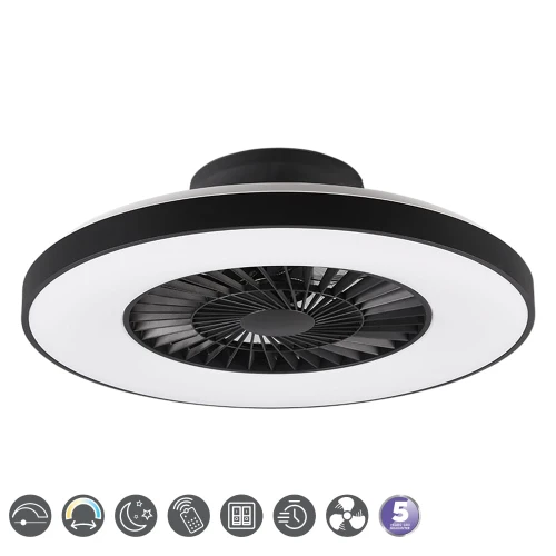 Lampa sufitowa ściemnialna z wentylatorem HALMSTAD Czarny mat, LED 40W, Pilot, barwa światła zmienna RL R62672132 | 4017807491036 noxbox lampynox www.lampynox.pl