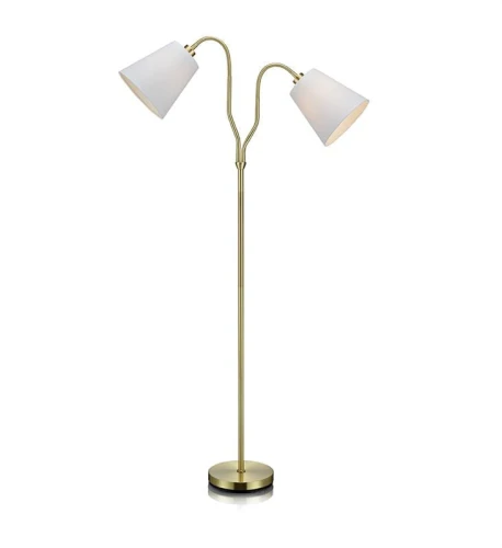 Lampa podłogowa stojąca podwójna MODENA mosiądz | biały 2xE27 Markslojd 105274 | 7330024540941 noxbox lampynox www.lampynox.pl