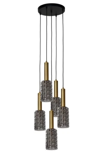 Lampa wisząca CORALIE Złoty mat | Mosiądz | Przydymiony 5xE27 Lucide 45498/05/02 | 5411212451613 noxbox lampynox www.lampynox.pl