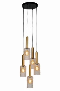CORALIE Złoty mat | Mosiądz | Przeźroczysty 5xE27 Lampa wisząca Lucide 45498/05/60