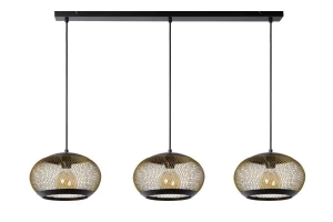 LUCAS złoty mat | mosiądz | czarny 3xE27 Lampa wisząca potrójna Lucide 45400/03/02