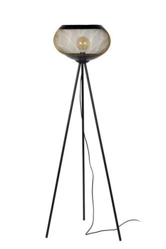 Lampa podłogowa stojąca trójnóg  LUCAS złoty mat | mosiądz | czarny Ø 40cm E27 Lucide 45700/01/02 | 5411212452047 noxbox lampynox www.lampynox.pl