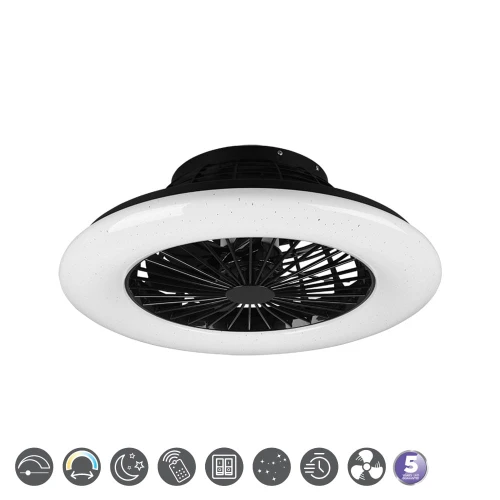 Lampa sufitowa ściemnialna z wentylatorem STRALSUND Czarny mat, LED 30W, Pilot, efekt świecenia gwiaździsty, barwa światła zmienna RL R62522132 | 4017807491098 noxbox lampynox www.lampynox.pl