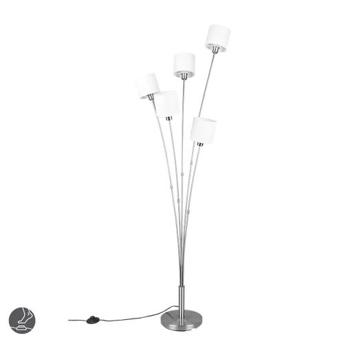 Lampa podłogowa stojąca pięcioramienna TOMMY Nikiel mat | Biały 5xE14 RL R46335901 | 4017807507584 noxbox lampynox www.lampynox.pl
