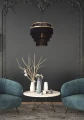 Lampa wisząca FRILLS niebieski | matowe złoto | mosiądz Ø 42cm E27 Lucide 03442/42/02 | 5411212031723 noxbox lampynox www.lampynox.pl