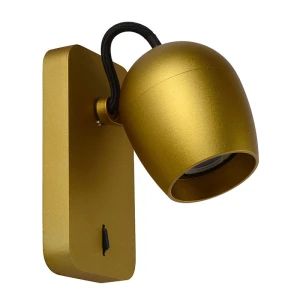 PRESTON Złoty mat LED DIM CRI95 ściemnialny 5W GU10 2200-3000K Kinkiet ścienny z włącznikiem Lucide 09927/05/02